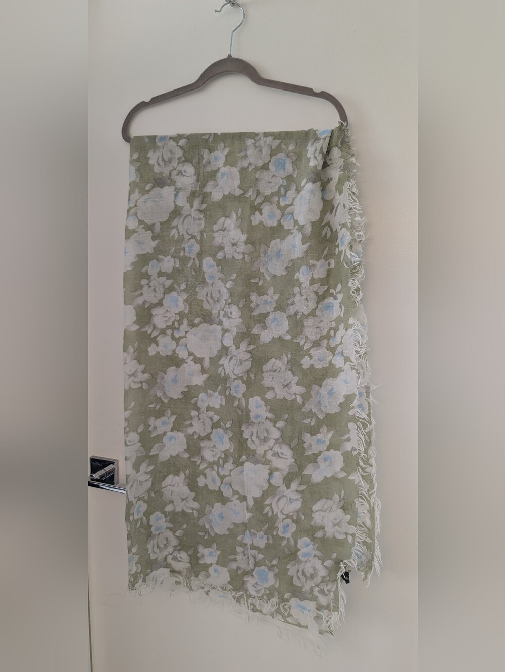 Floral Lightweight Scarf in Sage Green and White